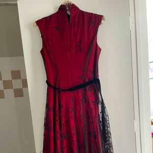 Red lace and sequin overlay midi dress in a 14P